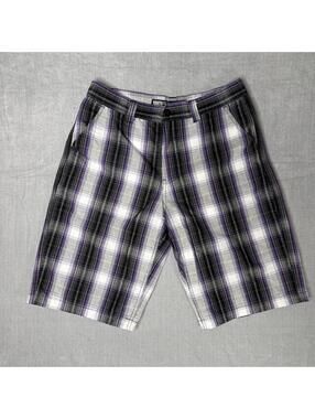 Vtg South Pole Cargo Shorts 34 Purple/White Plaid Casual Beach Street